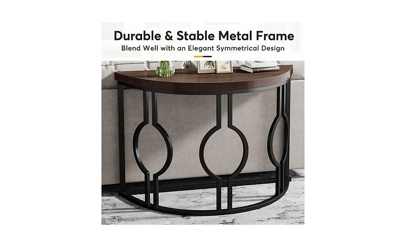Slickblue 43" Industrial Half Moon Console Table for Entryway