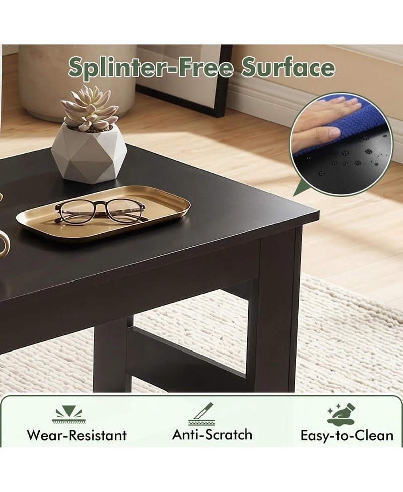 Sugift Portable Folding Floor Table Low Wooden Coffee Table with Foldable Legs