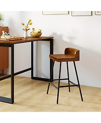 Sugift 24 Inch Industrial Bar Stool with Low Back Rubber Wood Seat and Metal Legs Counter Height Design