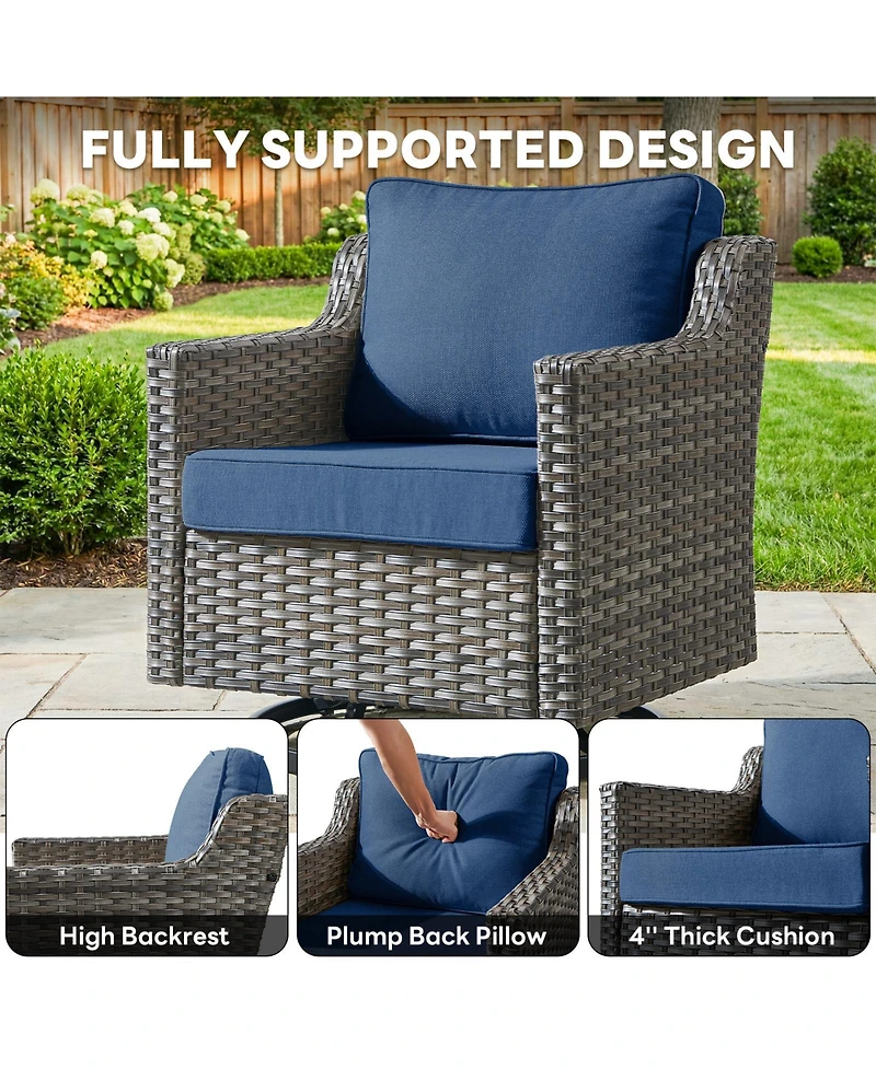 Pocassy 6pcs Patio Furniture Set Swivel Rocker Patio Chairs,Pe Wicker Outdoor Sofa Set of 2 with Ottomans and Thick Cushion