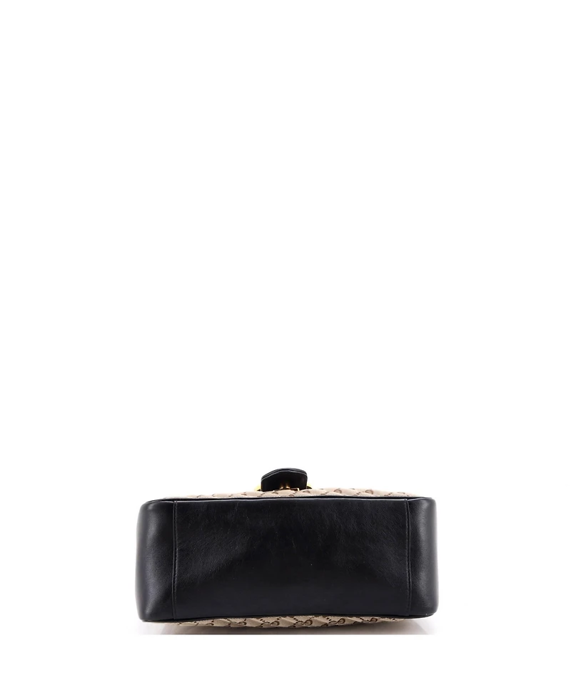 Pre-Owned Gucci Small Gg Marmont Top Handle Flap Bag Diagonal Quilted Gg Canvas with Leather