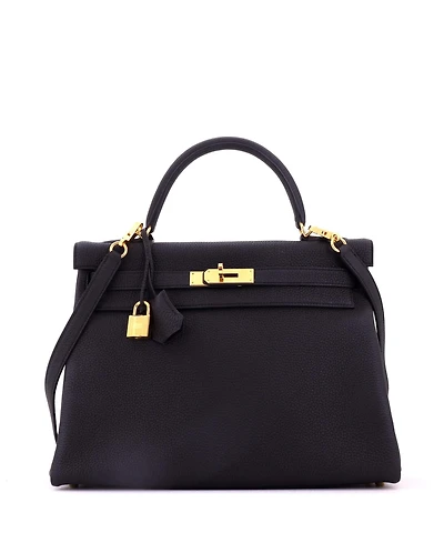 Pre-Owned Hermes Kelly 32 Handbag Black Togo with Gold Hardware