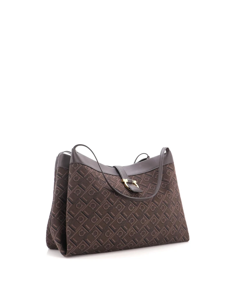 Pre-Owned Salvatore Ferragamo Medium Gancini Shoulder Tote Bag Gancini Jacquard