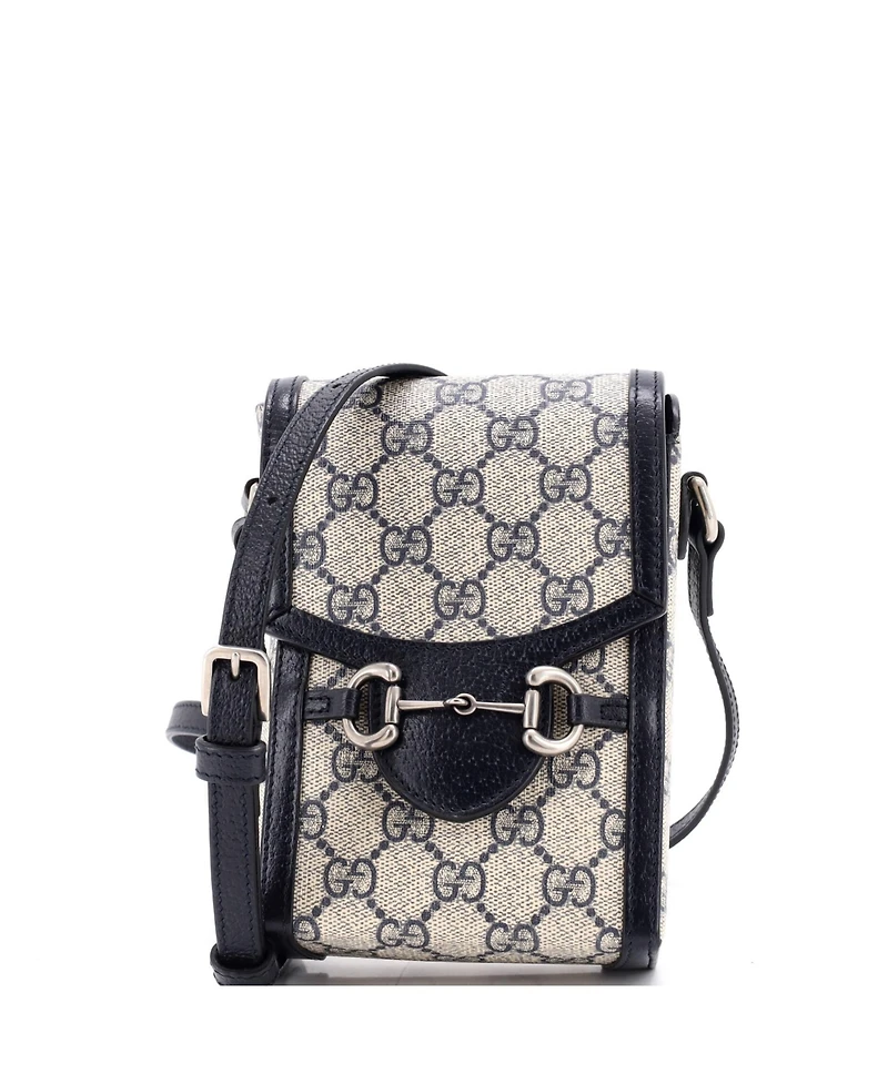Pre-Owned Gucci Mini Horsebit 1955 Crossbody Bag Gg Coated Canvas with Leather