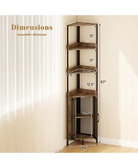 Sugift 67 Inch Tall Corner Bookshelf 6-Tier Industrial Bookcase with Mesh Cabinet