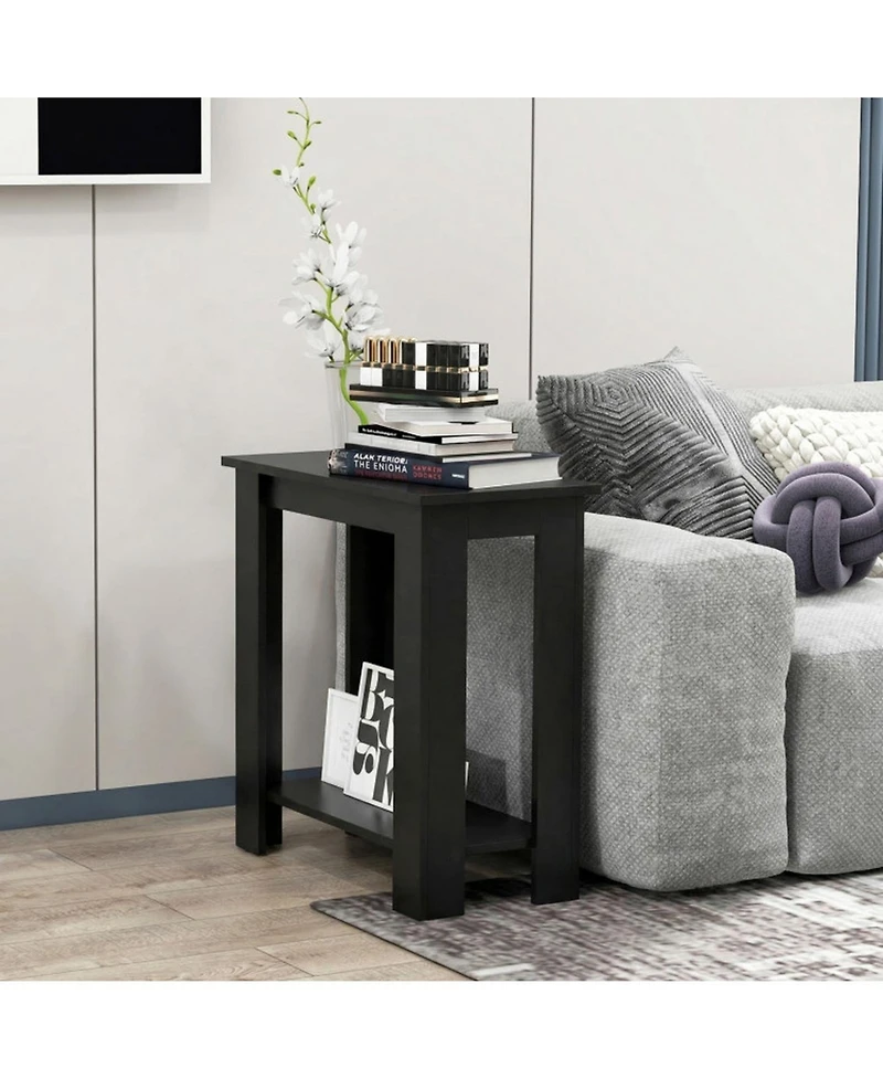 Sugift Compact 2-Tier End Table with Thickened Tabletop and Bottom Storage Shelf