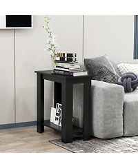 Sugift Compact 2-Tier End Table with Thickened Tabletop and Bottom Storage Shelf