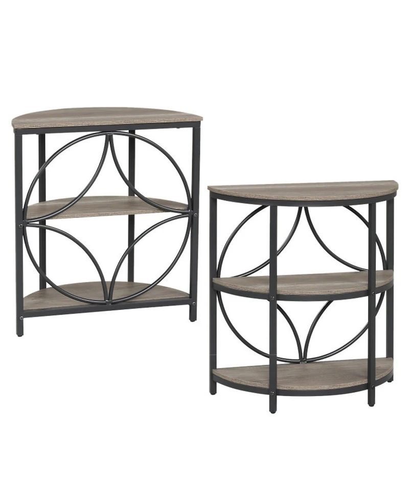 Sugift Narrow Side Table Set of 2 Semi Circular 3-Tier Tables with Heavy Duty Metal Frame
