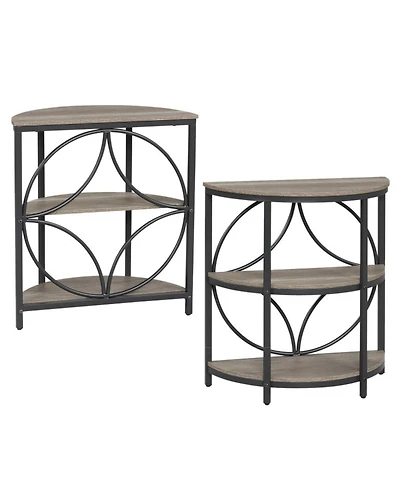Sugift Narrow Side Table Set of 2 Semi Circular 3-Tier Tables with Heavy Duty Metal Frame