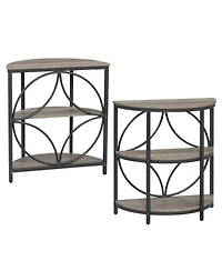 Sugift Narrow Side Table Set of 2 Semi Circular 3-Tier Tables with Heavy Duty Metal Frame