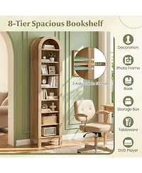 Sugift 71 Inch Tall 8-Tier Arch Bookshelf with 3 Adjustable Shelves and Slim Footprint
