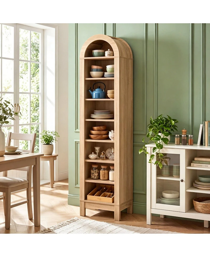 Sugift 71 Inch Tall 8-Tier Arch Bookshelf with 3 Adjustable Shelves and Slim Footprint
