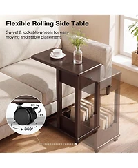 Tribesigns C-Shaped Side Table for Couch,Rolling Sofa End Table,2-Tier