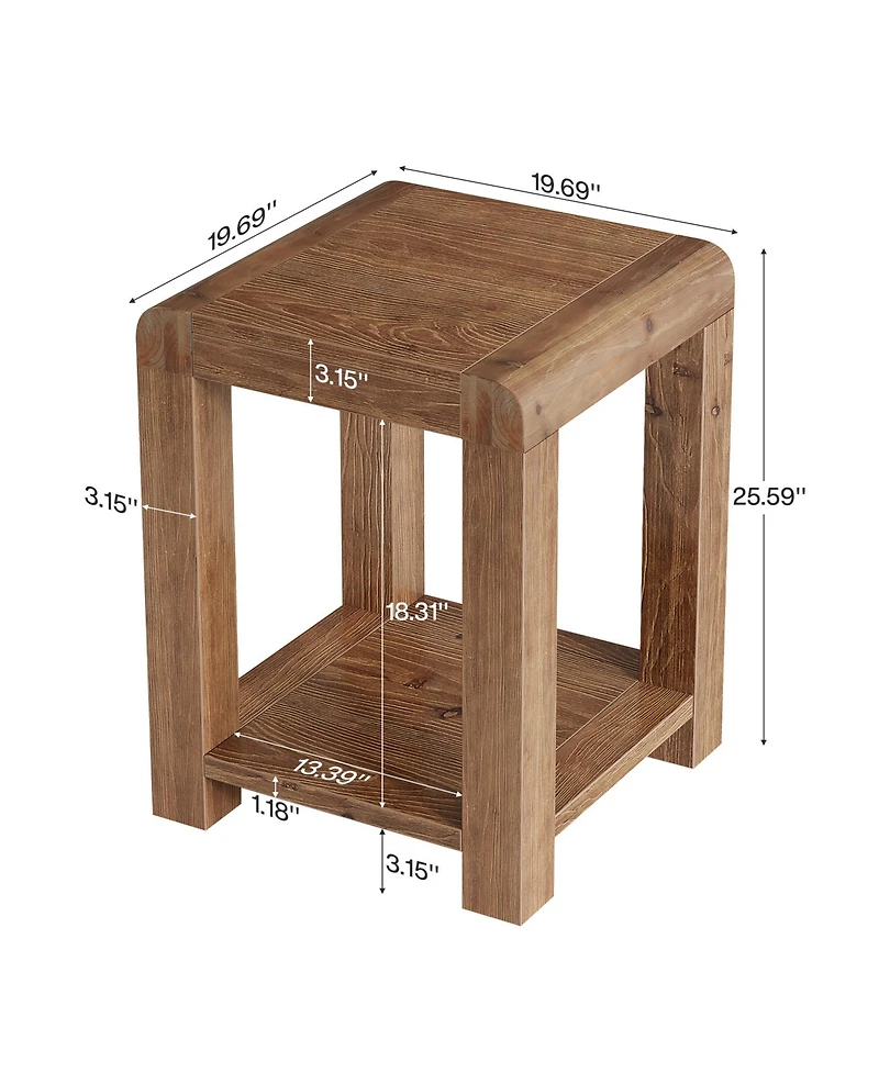 Tribesigns 19.7" Solid Wood Square End Table, 2-Tier Farmhouse