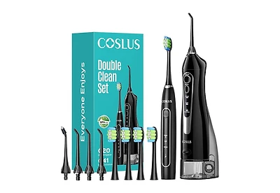 Coslus C20 and C41: 2-in-1 Portable Water Flosser Electric Toothbrush. For teeth, braces, gums, Bpa-free