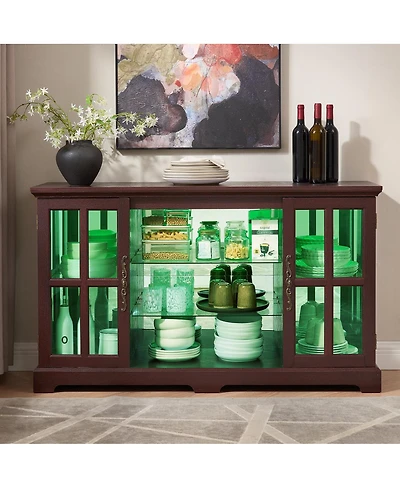 Streamdale Furniture 2-Tier Glass Door Cabinet with Rgb Lights and Vintage Handles