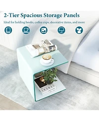 Sugift C-Shaped End Table with Tempered Glass Shelves and Detachable Lockable Wheels