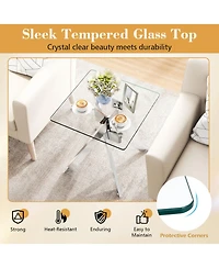 Sugift Square Glass End Table with Tempered Glass Top and Double X Metal Base