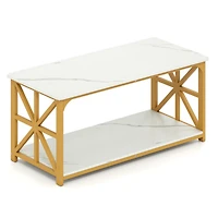 Sugift 43 Inch Faux Marble Coffee Table with X-Shaped Carbon Steel Frame
