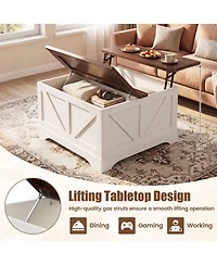 Sugift 31.5 Inch Square Lift Top Coffee Table Farmhouse Barn Door Design with Hidden Compartment