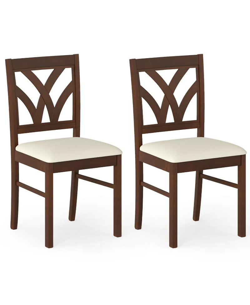 Sugift Upholstered Wooden Dining Chairs Set of 2 with Patterned Hollow Backrest and Soft Padded Seats