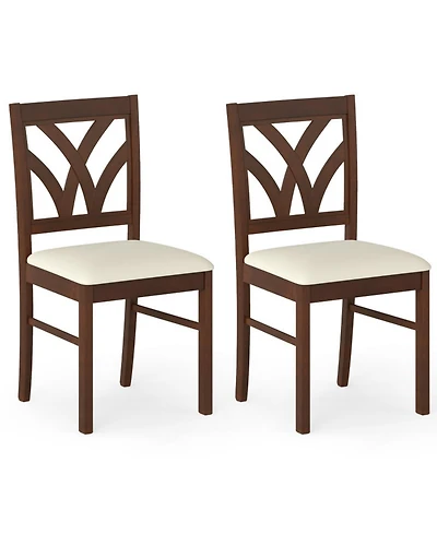Sugift Upholstered Wooden Dining Chairs Set of 2 with Patterned Hollow Backrest and Soft Padded Seats