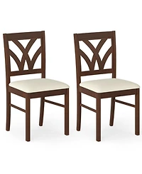 Sugift Upholstered Wooden Dining Chairs Set of 2 with Patterned Hollow Backrest and Soft Padded Seats