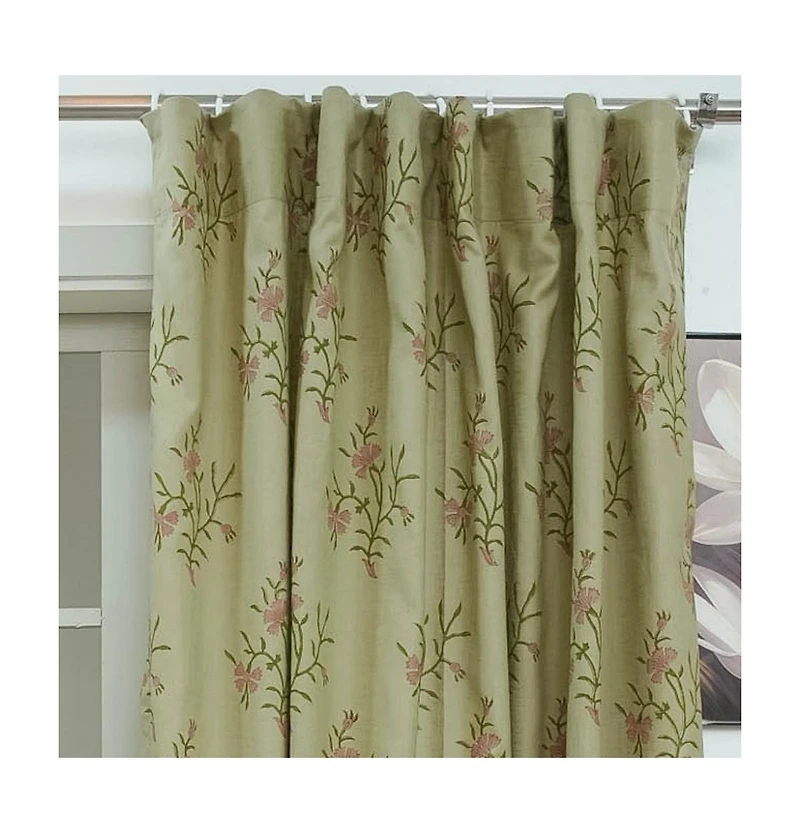 Fabdivine Handcrafted Floral Block Print Viscose Linen Curtains Panel