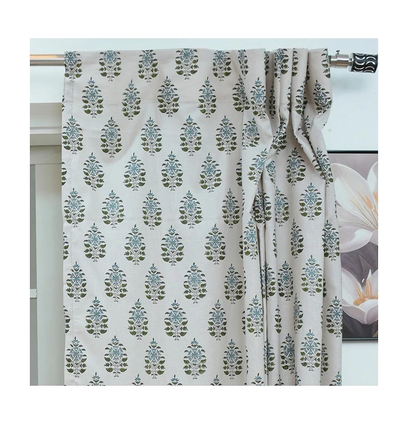 Fabdivine Floral Block Print Linen Curtain Handmade Boho Window Panel