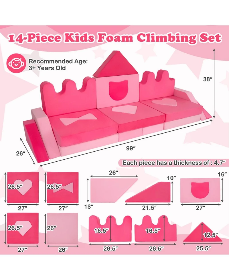 Slickblue 14-Piece Modular Kids Play Couch and Foam Climbing Block Set