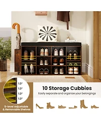 Sugift 10-Cubby Shoe Storage Bench with Umbrella Stand and Padded Seat Cushion