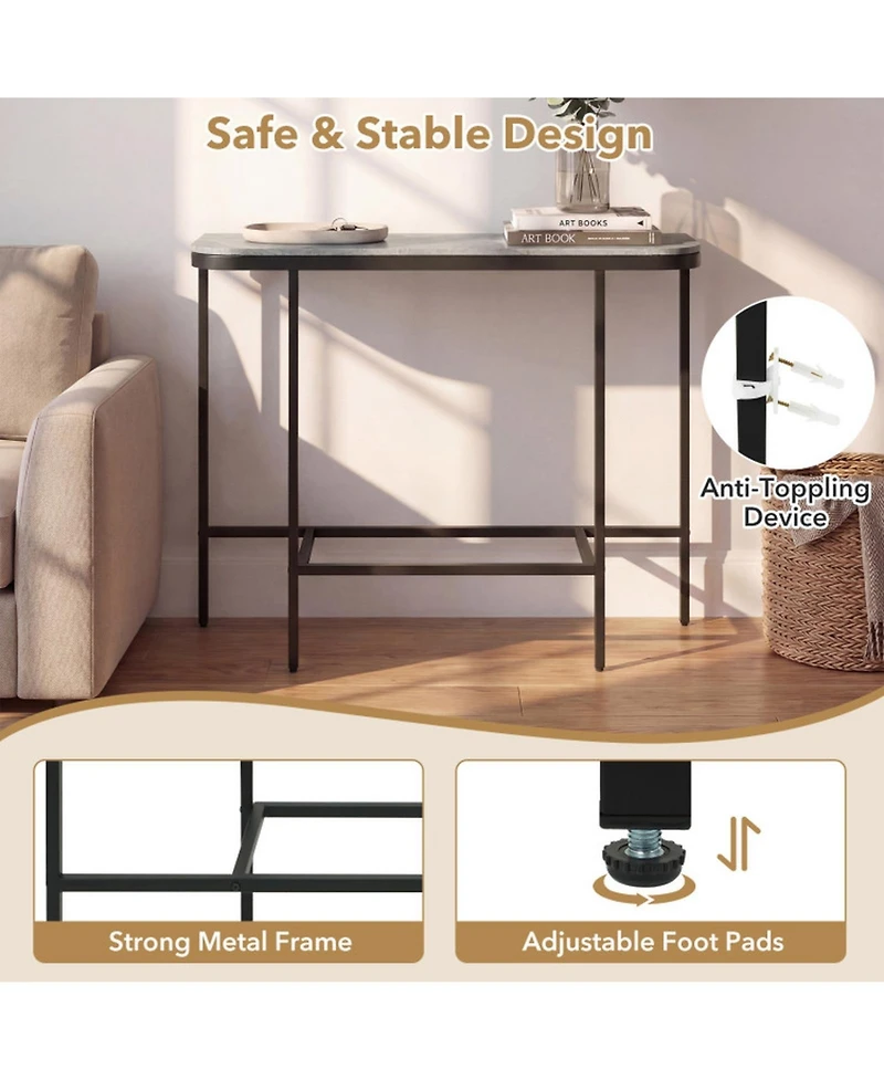 Sugift 44 Inches Faux Marble Entryway Console Table on Heavy-Duty Metal Frame