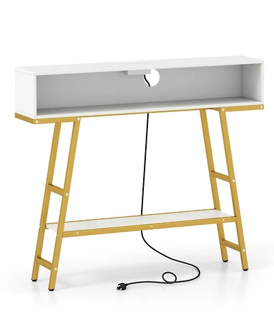 Sugift Slim 40 Inches Console Table with Charging Station and App-Controlled Rgb Lights
