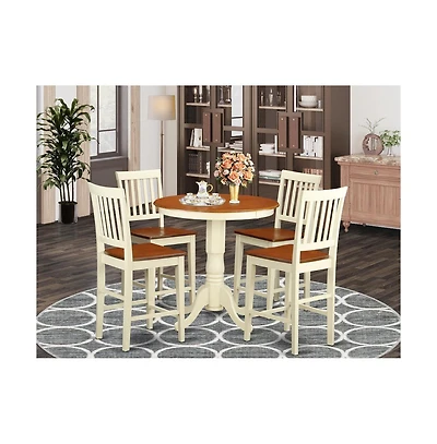 East West Furniture 5 Piece counter height Dining set-pub Table and 4 Kitchen bar stool