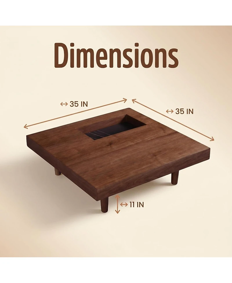 Streamdale Furniture Square Wooden Coffee Table with Storage, 34.5 Inches