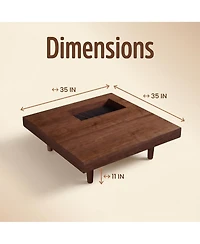 Streamdale Furniture Square Wooden Coffee Table with Storage, 34.5 Inches