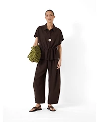 Hush Women's Mirai Linen-Blend Short-Sleeve Button-Up Shirt