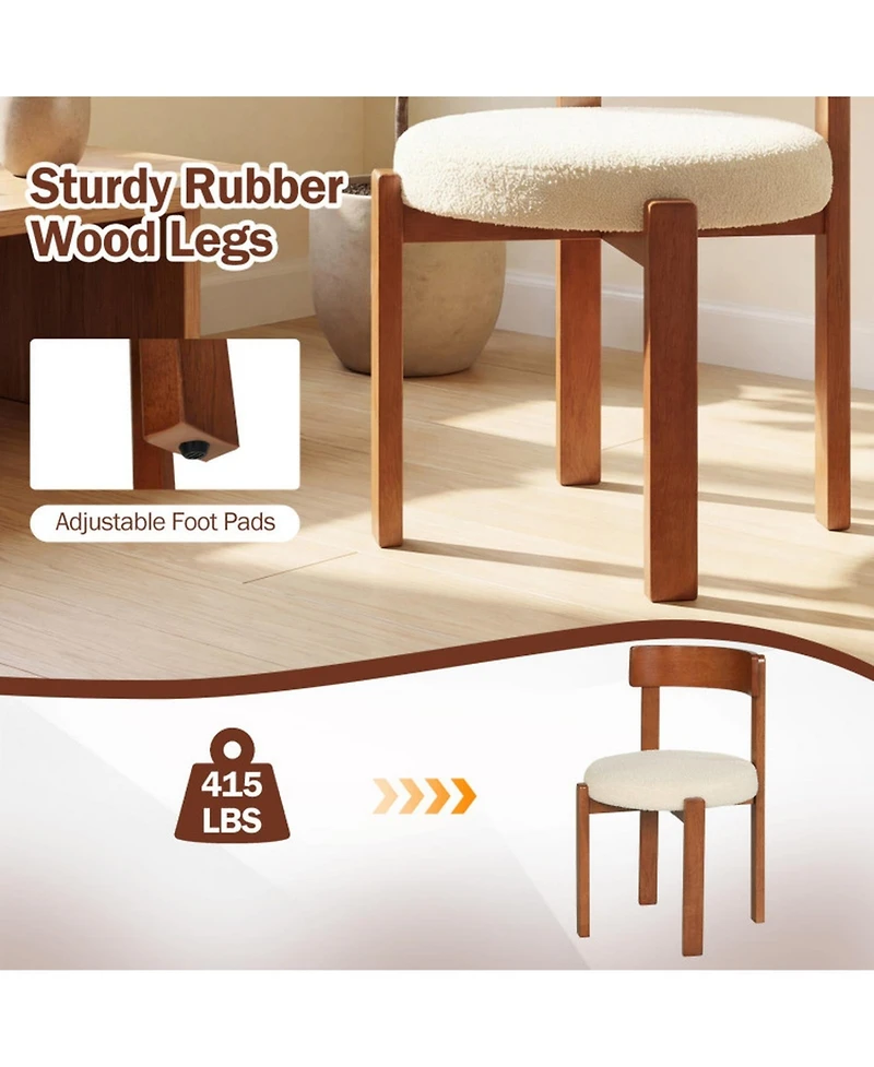 Sugift Set of 2 Upholstered Dining Chairs with Curved Backrest and Solid Rubber Wood Legs