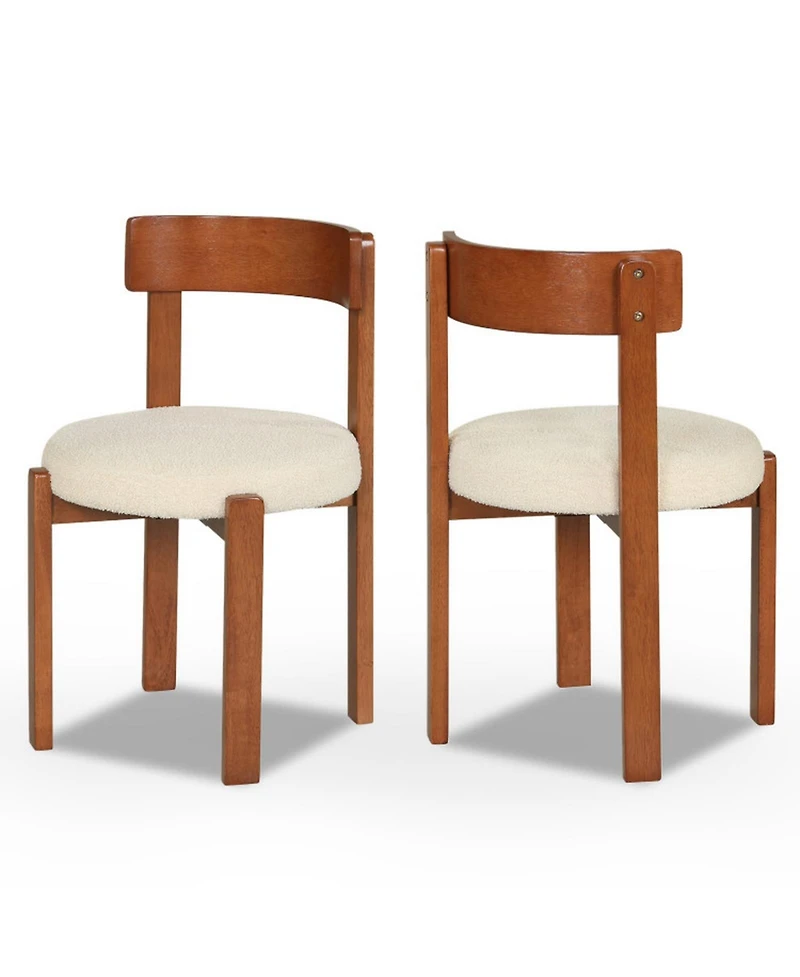 Sugift Set of 2 Upholstered Dining Chairs with Curved Backrest and Solid Rubber Wood Legs