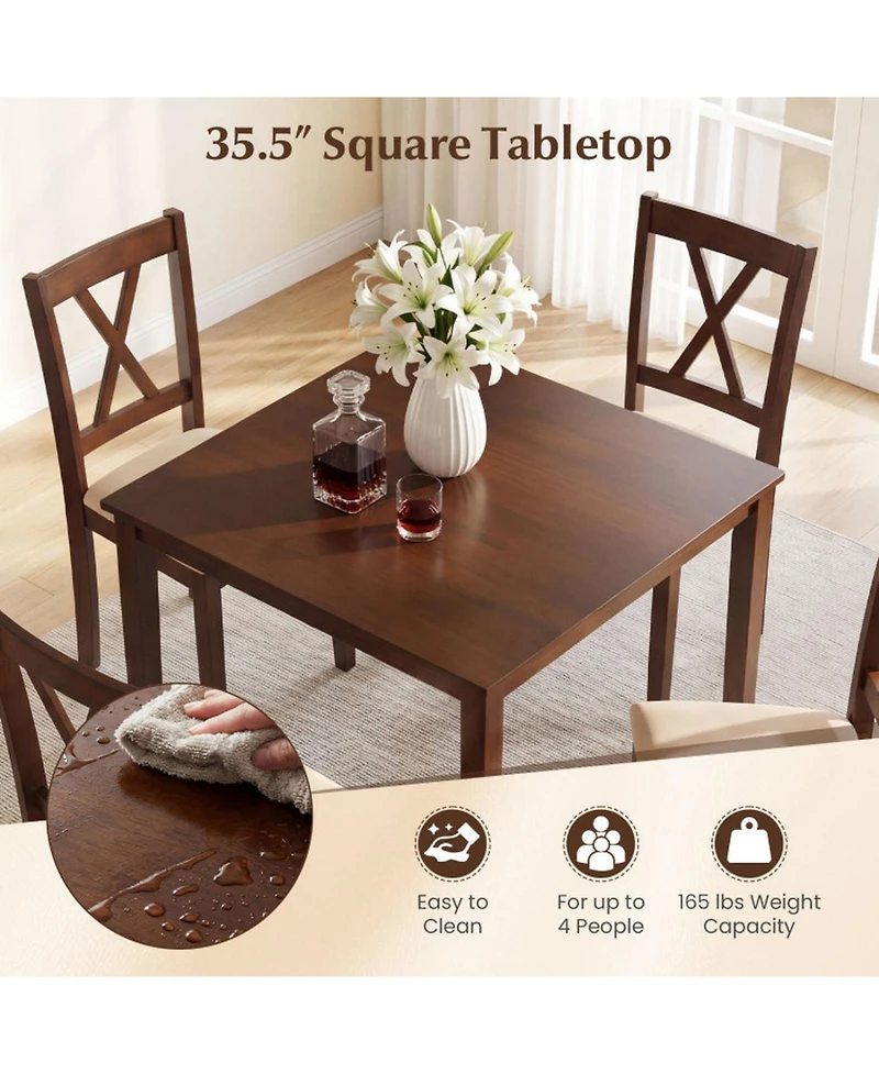 Sugift Farmhouse Square Dining Table for 4 with Solid Rubber Wood Frame and Reinforced Corners