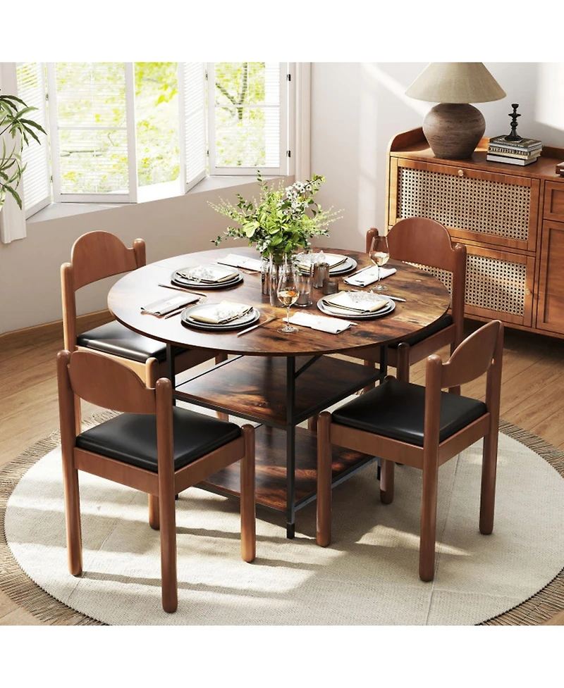 Sugift 47 Inch Round Dining Table for 4 to 6 People with 2-Tier Storage Shelves Industrial Kitchen Table