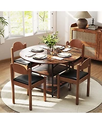 Sugift 47 Inch Round Dining Table for 4 to 6 People with 2-Tier Storage Shelves Industrial Kitchen Table