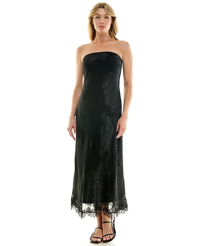 Row A Juniors' Strapless Midi Lace-Trim Dress