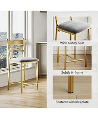 gaomon Set of 6 Bar Stools, 26" Counter Height Metal Dining Chairs with Straight-Line Back, Thick Pu Leather Cushion, Waterproof for Restaurant