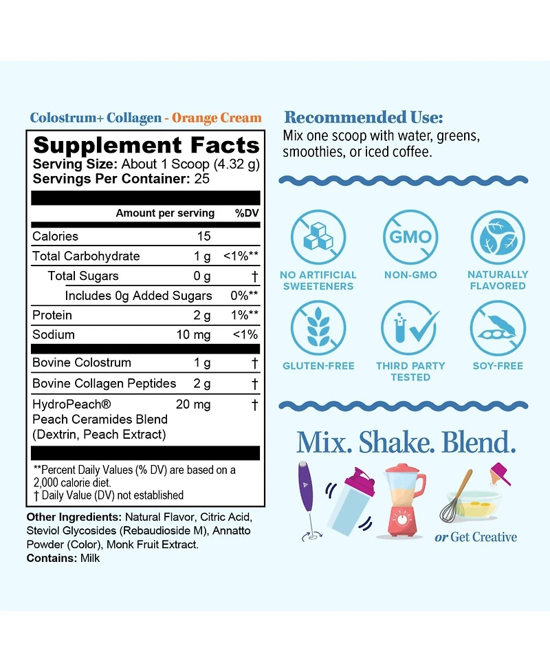 Vitauthority Colostrum Collagen Powder, Hydrolyzed Peptide, HydroPeach, Gut Health, Skin and Immune Support, Orange Cream Flavored, 25 Servings