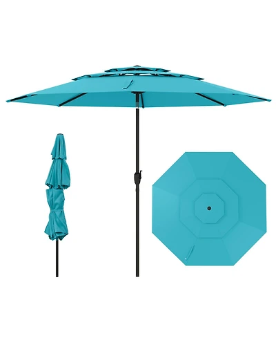 Sugift 10 ft 3-Tier Vented Patio Umbrella with Push Button Tilt and Crank Handle