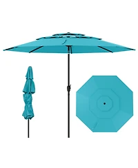 Sugift 10 ft 3-Tier Vented Patio Umbrella with Push Button Tilt and Crank Handle