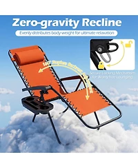 Sugift Set of 2 Zero Gravity Recliner Chairs with Cup Holder Trays and Adjustable Pillows
