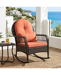 Gymax 2 Piece Outdoor Wicker Rocking Chair 400 Lbs Rocker Chair with Anti-Tip Stoppers