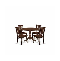 East West Furniture 5 Piece Dinette Sets Includes 1 Drop Leaves Wooden Dining Table and 4 Mahogany Mid Century Modern Dining Chairs